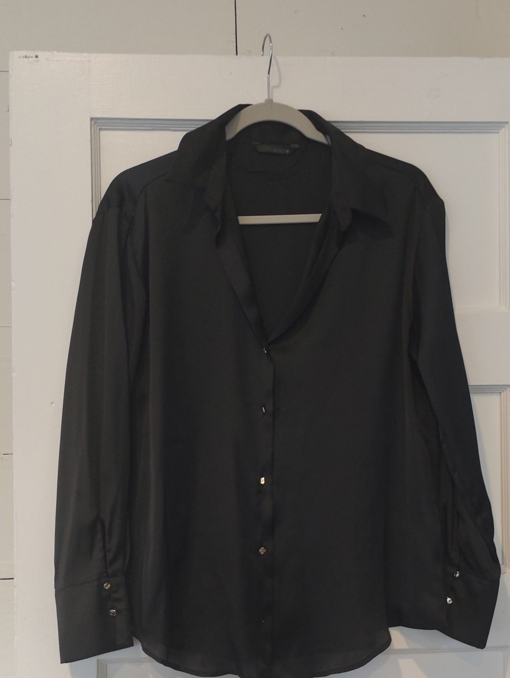 Zara Black Silky Button-Front Blouse